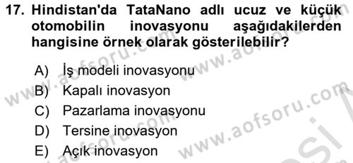 Girişimcilik Dersi 2023 - 2024 Yılı (Vize) Ara Sınav Soruları 17. Soru