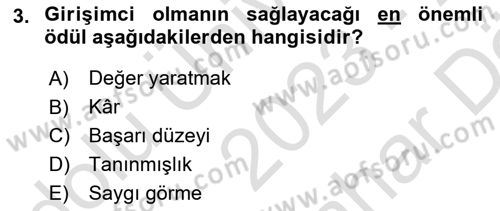Girişimcilik Dersi 2023 - 2024 Yılı (Vize) Ara Sınav Soruları 3. Soru