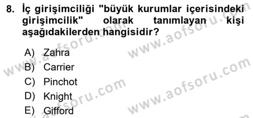 Girişimcilik Dersi 2023 - 2024 Yılı (Vize) Ara Sınav Soruları 8. Soru