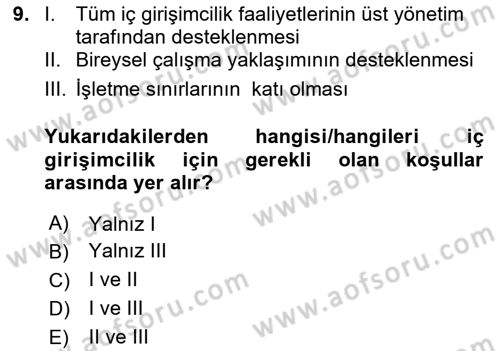 Girişimcilik Dersi 2023 - 2024 Yılı (Vize) Ara Sınav Soruları 9. Soru
