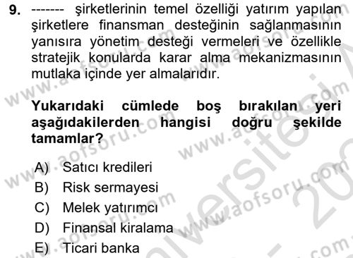 Girişimcilik Dersi 2023 - 2024 Yılı (Final) Dönem Sonu Sınav Soruları 9. Soru
