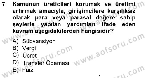 Ekonomik Analiz Dersi 2012 - 2013 Yılı (Vize) Ara Sınav Soruları 7. Soru