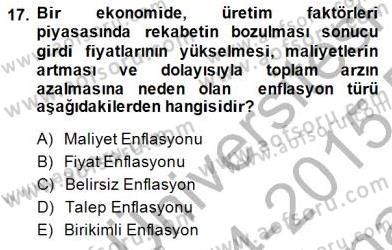 Ekonomik Analiz Dersi 2014 - 2015 Yılı (Vize) Ara Sınav Soruları 17. Soru