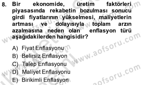Ekonomik Analiz Dersi 2014 - 2015 Yılı Tek Ders Sınav Soruları 8. Soru