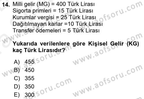Ekonomik Analiz Dersi 2015 - 2016 Yılı (Vize) Ara Sınav Soruları 14. Soru