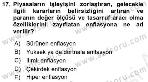 Ekonomik Analiz Dersi 2015 - 2016 Yılı (Vize) Ara Sınav Soruları 17. Soru