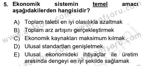 Ekonomik Analiz Dersi 2015 - 2016 Yılı (Vize) Ara Sınav Soruları 5. Soru