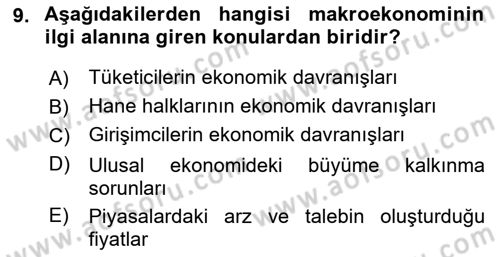 Ekonomik Analiz Dersi 2015 - 2016 Yılı (Vize) Ara Sınav Soruları 9. Soru