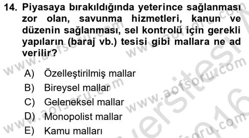 Ekonomik Analiz Dersi 2015 - 2016 Yılı (Final) Dönem Sonu Sınav Soruları 14. Soru