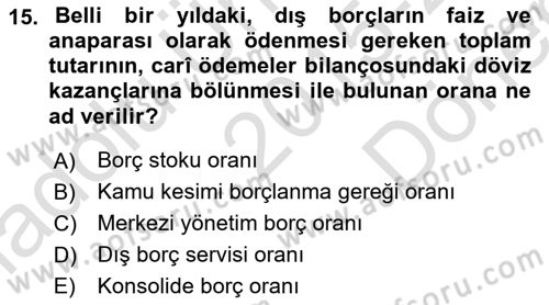 Ekonomik Analiz Dersi 2015 - 2016 Yılı (Final) Dönem Sonu Sınav Soruları 15. Soru