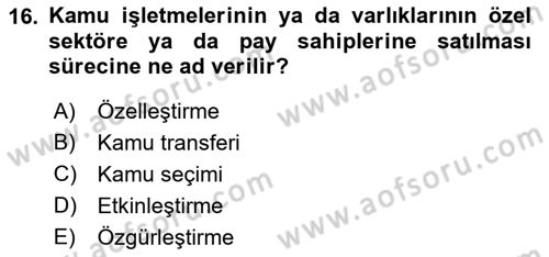 Ekonomik Analiz Dersi 2015 - 2016 Yılı (Final) Dönem Sonu Sınav Soruları 16. Soru