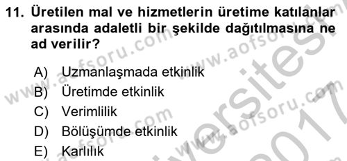 Ekonomik Analiz Dersi 2016 - 2017 Yılı (Vize) Ara Sınav Soruları 11. Soru