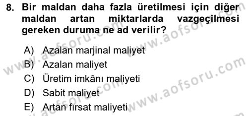 Ekonomik Analiz Dersi 2016 - 2017 Yılı (Vize) Ara Sınav Soruları 8. Soru