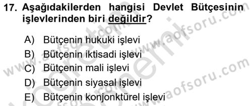 Ekonomik Analiz Dersi 2016 - 2017 Yılı (Final) Dönem Sonu Sınav Soruları 17. Soru