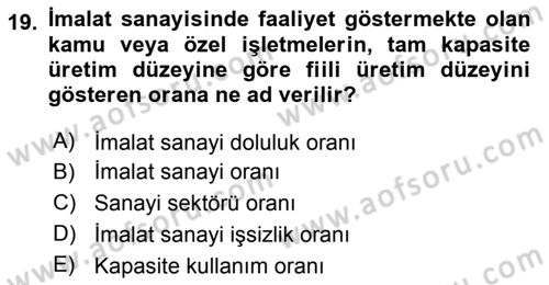 Ekonomik Analiz Dersi 2016 - 2017 Yılı (Final) Dönem Sonu Sınav Soruları 19. Soru