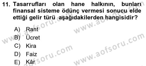 Ekonomik Analiz Dersi 2017 - 2018 Yılı (Vize) Ara Sınav Soruları 11. Soru