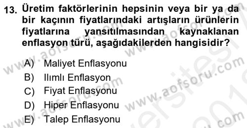 Ekonomik Analiz Dersi 2017 - 2018 Yılı (Vize) Ara Sınav Soruları 13. Soru