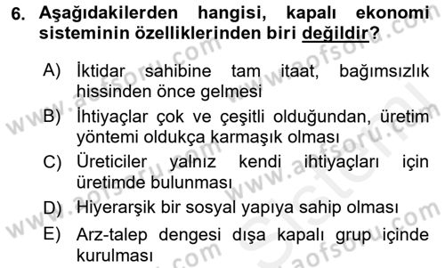 Ekonomik Analiz Dersi 2017 - 2018 Yılı (Vize) Ara Sınav Soruları 6. Soru