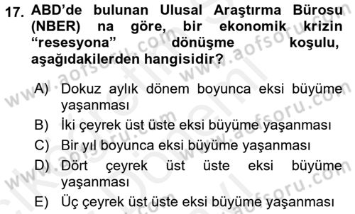 Ekonomik Analiz Dersi 2017 - 2018 Yılı (Final) Dönem Sonu Sınav Soruları 17. Soru