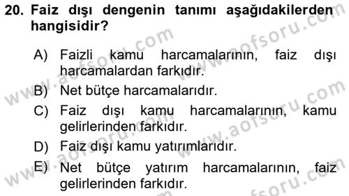 Ekonomik Analiz Dersi 2017 - 2018 Yılı (Final) Dönem Sonu Sınav Soruları 20. Soru