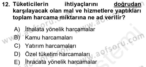 Ekonomik Analiz Dersi 2018 - 2019 Yılı (Vize) Ara Sınav Soruları 12. Soru