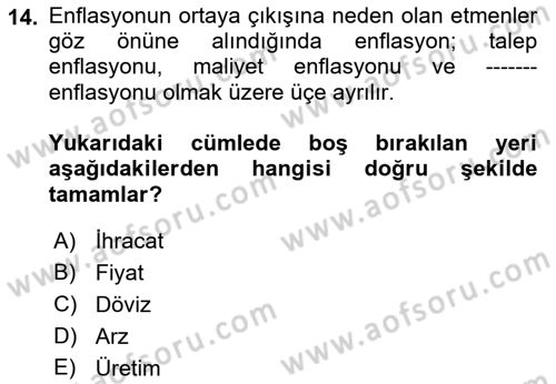 Ekonomik Analiz Dersi 2018 - 2019 Yılı (Vize) Ara Sınav Soruları 14. Soru