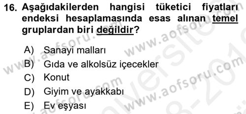 Ekonomik Analiz Dersi 2018 - 2019 Yılı (Vize) Ara Sınav Soruları 16. Soru