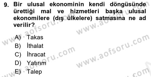 Ekonomik Analiz Dersi 2018 - 2019 Yılı (Vize) Ara Sınav Soruları 9. Soru