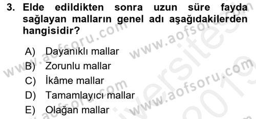 Ekonomik Analiz Dersi 2018 - 2019 Yılı (Final) Dönem Sonu Sınav Soruları 3. Soru