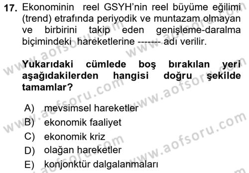 Ekonomik Analiz Dersi 2018 - 2019 Yılı Yaz Okulu Sınav Soruları 17. Soru