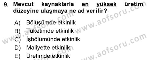 Ekonomik Analiz Dersi 2018 - 2019 Yılı Yaz Okulu Sınavı 9. Soru