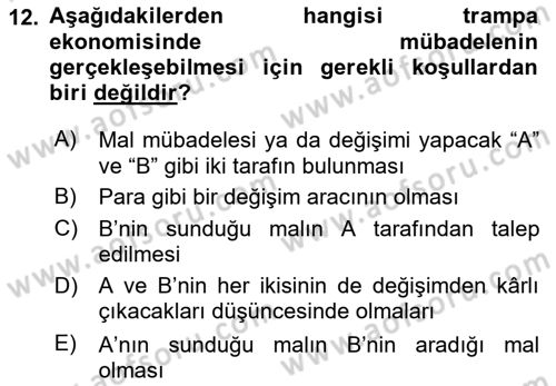 Ekonomik Analiz Dersi 2020 - 2021 Yılı Yaz Okulu Sınav Soruları 12. Soru