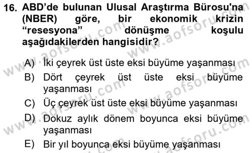Ekonomik Analiz Dersi 2020 - 2021 Yılı Yaz Okulu Sınav Soruları 16. Soru
