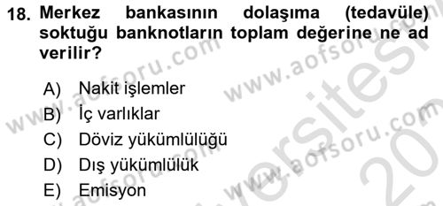 Ekonomik Analiz Dersi 2020 - 2021 Yılı Yaz Okulu Sınav Soruları 18. Soru