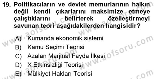 Ekonomik Analiz Dersi 2020 - 2021 Yılı Yaz Okulu Sınavı 19. Soru