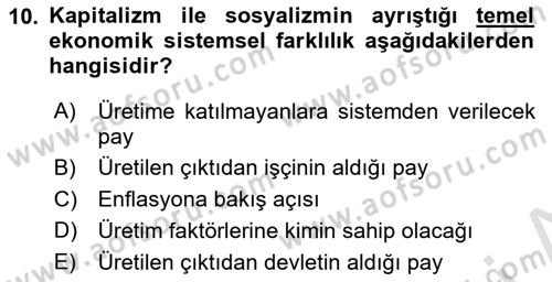 Ekonomik Analiz Dersi 2021 - 2022 Yılı (Vize) Ara Sınavı 10. Soru