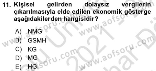 Ekonomik Analiz Dersi 2021 - 2022 Yılı (Vize) Ara Sınavı 11. Soru