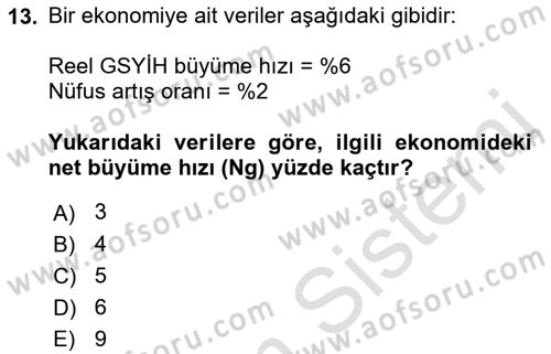 Ekonomik Analiz Dersi 2021 - 2022 Yılı (Vize) Ara Sınavı 13. Soru