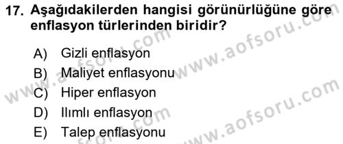 Ekonomik Analiz Dersi 2021 - 2022 Yılı (Vize) Ara Sınavı 17. Soru