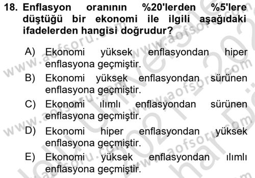 Ekonomik Analiz Dersi 2021 - 2022 Yılı (Vize) Ara Sınavı 18. Soru