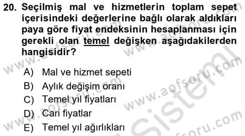 Ekonomik Analiz Dersi 2021 - 2022 Yılı (Vize) Ara Sınavı 20. Soru