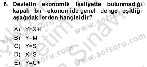 Ekonomik Analiz Dersi 2021 - 2022 Yılı (Vize) Ara Sınavı 6. Soru