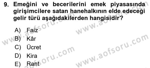 Ekonomik Analiz Dersi 2021 - 2022 Yılı (Vize) Ara Sınavı 9. Soru