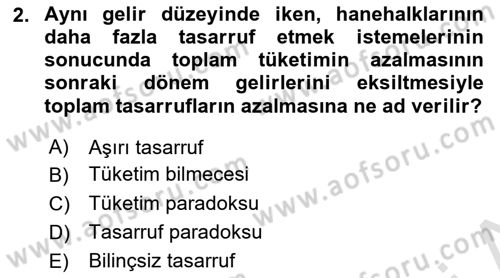 Ekonomik Analiz Dersi 2021 - 2022 Yılı (Final) Dönem Sonu Sınav Soruları 2. Soru