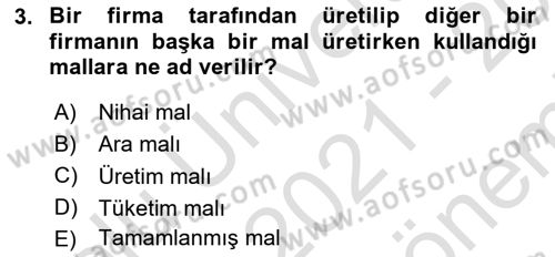 Ekonomik Analiz Dersi 2021 - 2022 Yılı (Final) Dönem Sonu Sınavı 3. Soru