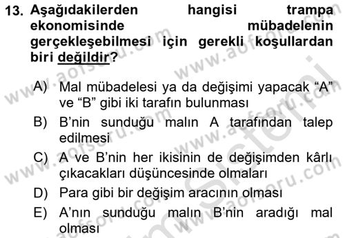 Ekonomik Analiz Dersi 2021 - 2022 Yılı Yaz Okulu Sınav Soruları 13. Soru