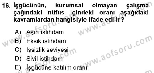 Ekonomik Analiz Dersi 2021 - 2022 Yılı Yaz Okulu Sınav Soruları 16. Soru