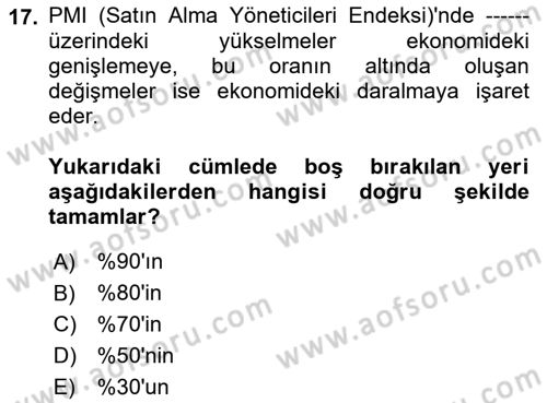 Ekonomik Analiz Dersi 2021 - 2022 Yılı Yaz Okulu Sınavı 17. Soru