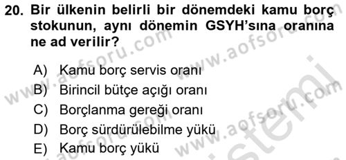 Ekonomik Analiz Dersi 2021 - 2022 Yılı Yaz Okulu Sınavı 20. Soru