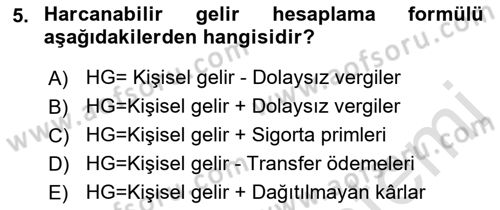 Ekonomik Analiz Dersi 2021 - 2022 Yılı Yaz Okulu Sınav Soruları 5. Soru